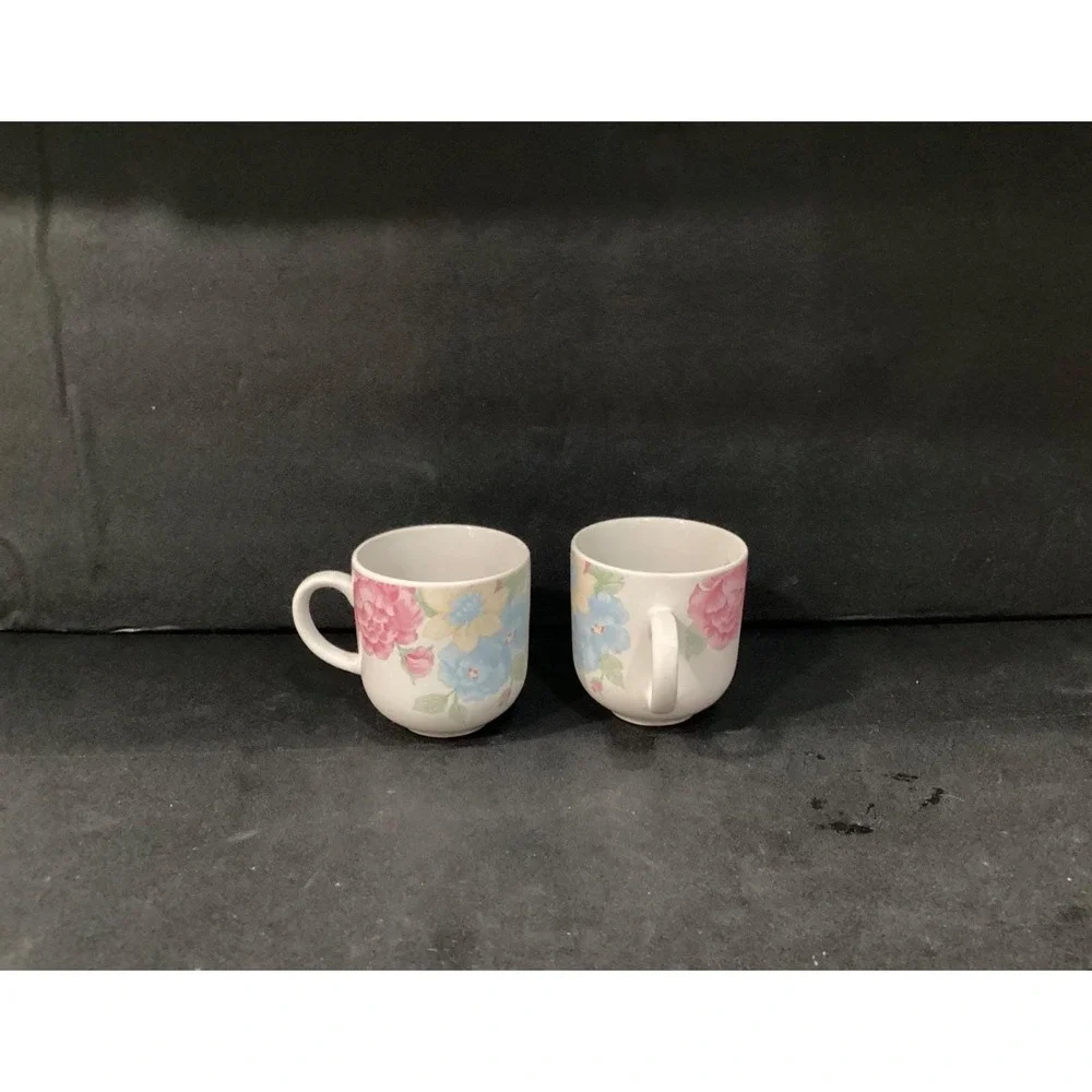 Tienshan Stoneware Floral Tea‎ Coffee Cups Set Of 2